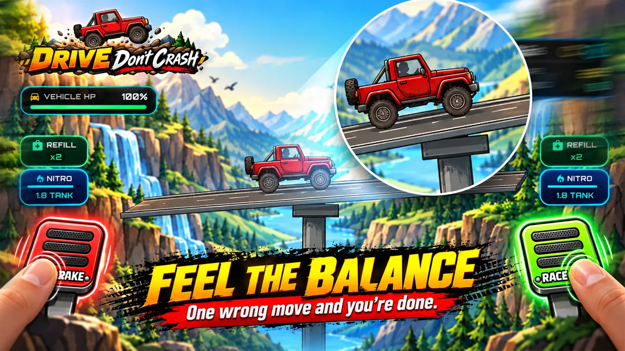 Drive Don't Crash Screenshot 1 - High Tension Seesaw Bridge Ramp