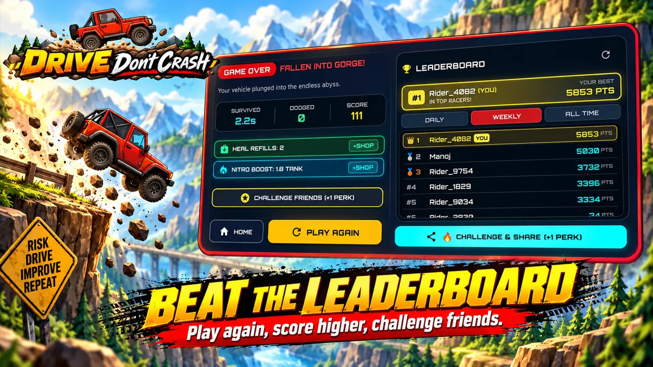 Drive Don't Crash Screenshot 7 - Real Time Vehicle Angle and HP Tracking